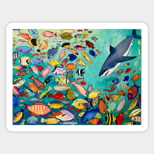 Shark and fishes Sticker